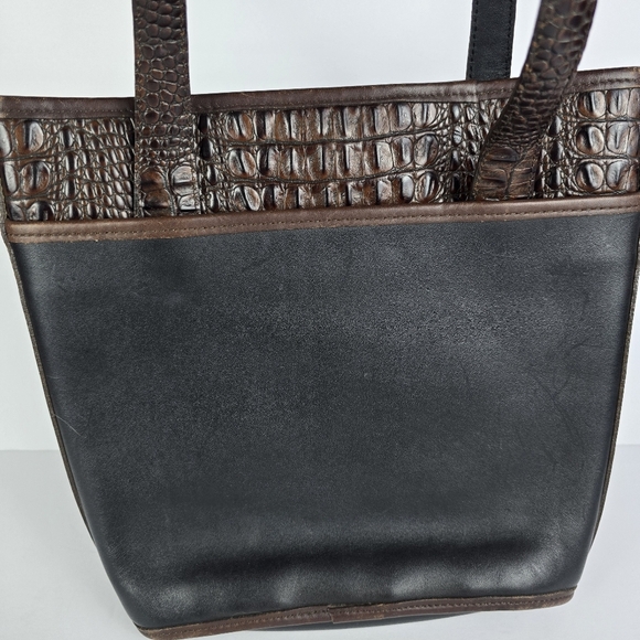 Brighton Croc Embossed Leather Shoulder Bucket Bag Black And Brown Vintage - Picture 5 of 10